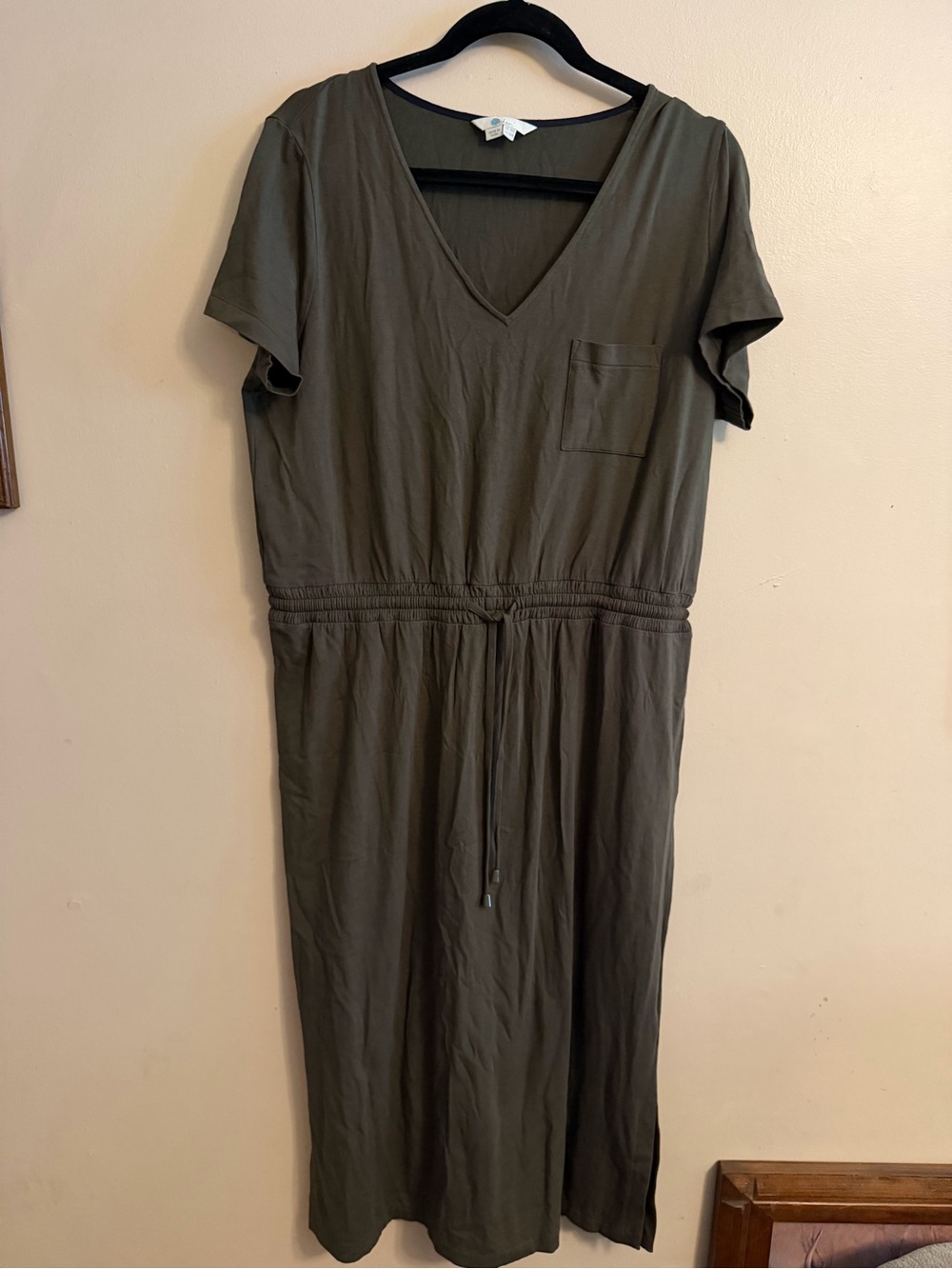 Boden Olive Green V-Neck Drawstring Maxi Dress